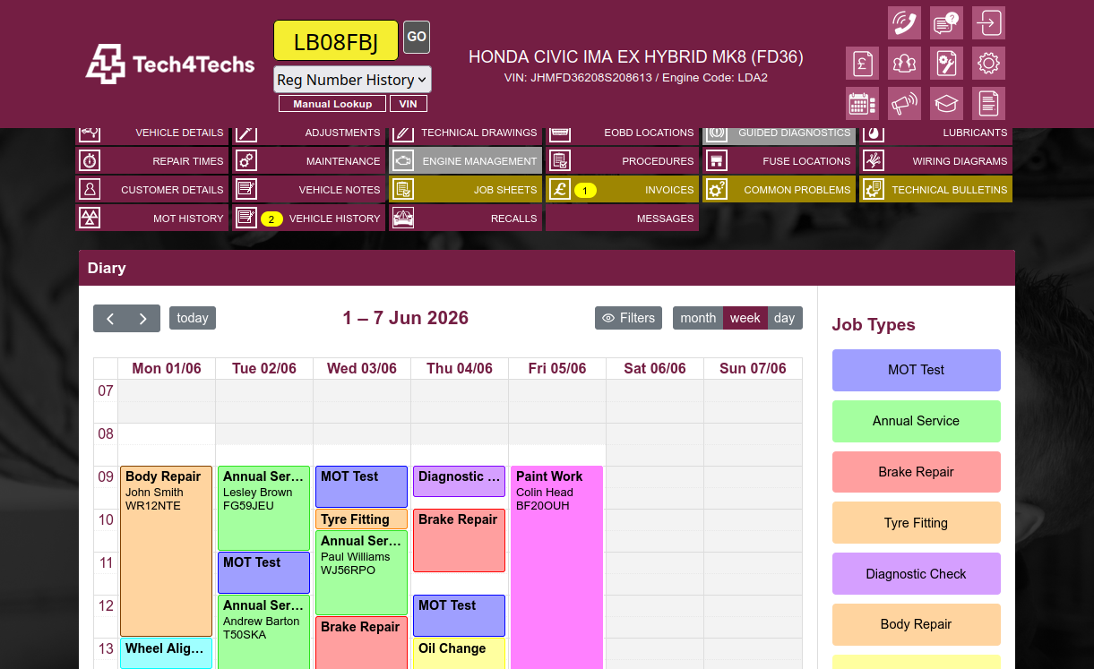 Tech4Techs booking diary